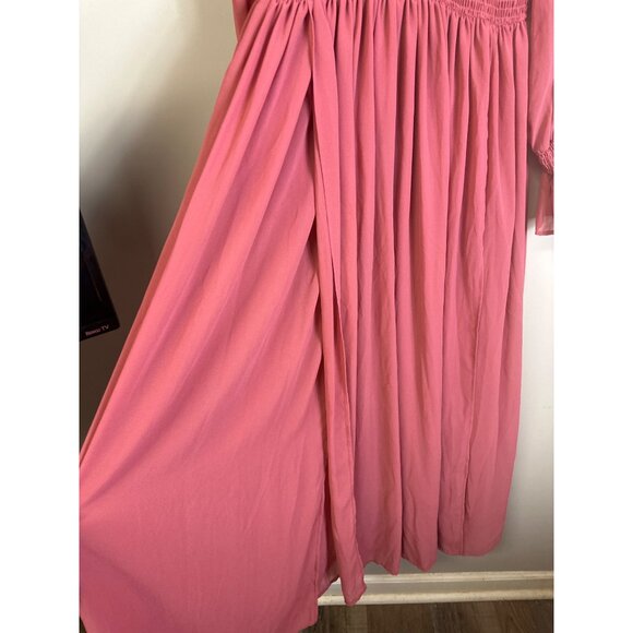 shein maxi dress deep vneck shirred smocked empire waist ruffled cuffs flowing m - Picture 5 of 8
